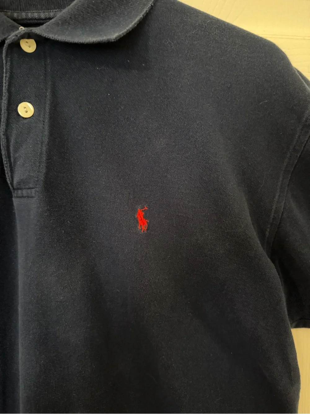 Vintage Made in USA Polo Ralph Lauren Navy Blue Pique Polo Shirt Medium